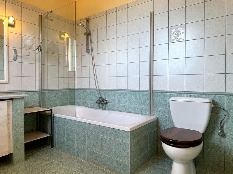 Bathroom with bath and shower