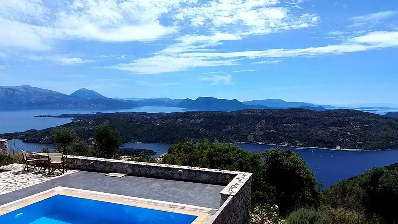The pool and the view towards Meganisi